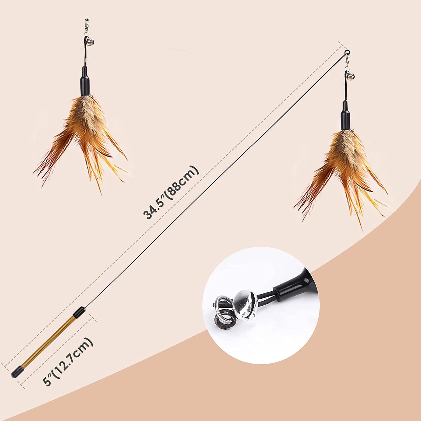 Interactive Feather Wand with Extra Long 34.5" Wand and Small Bell