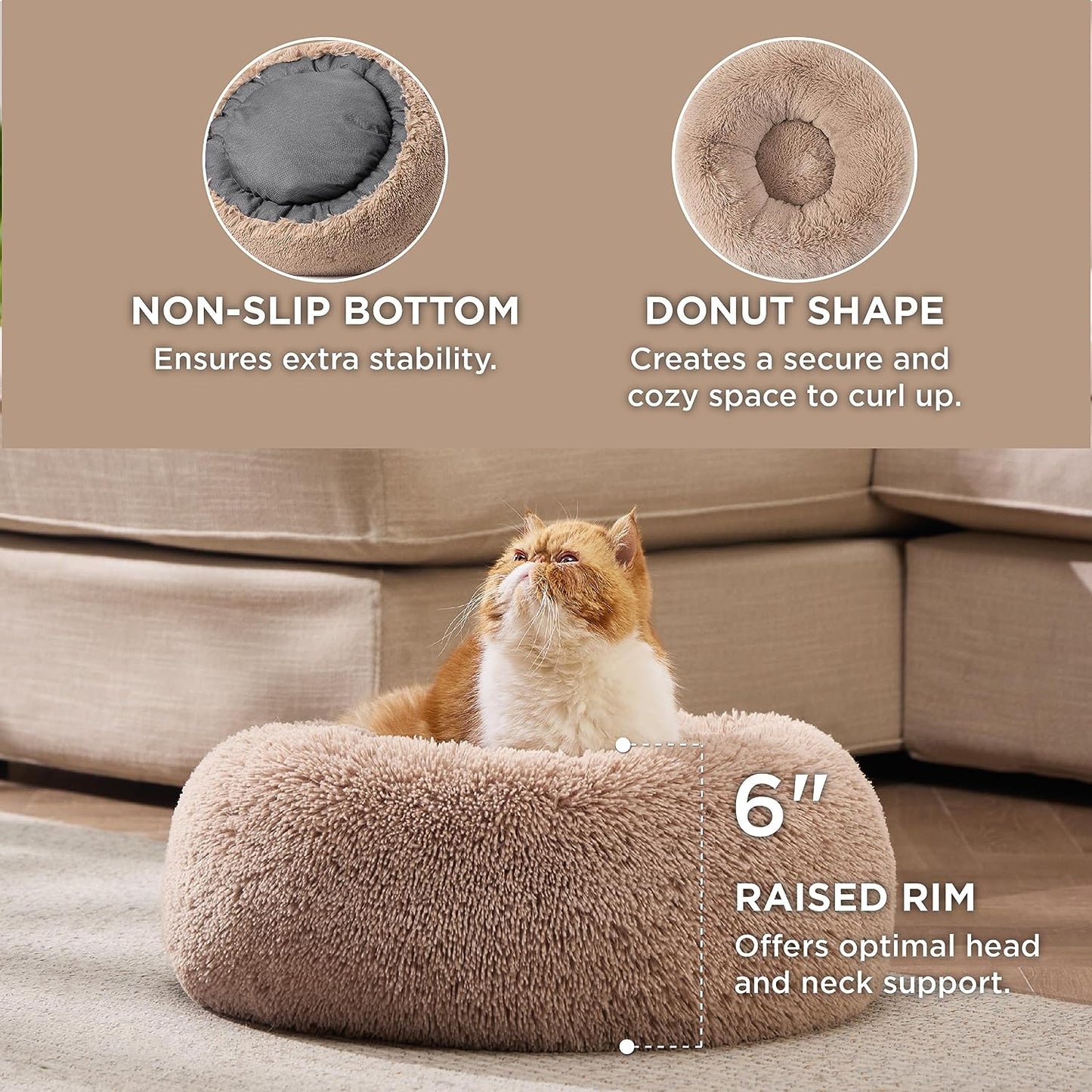 Small and Washable Cat Bed 20 Inches - Round and Fluffy for small pets