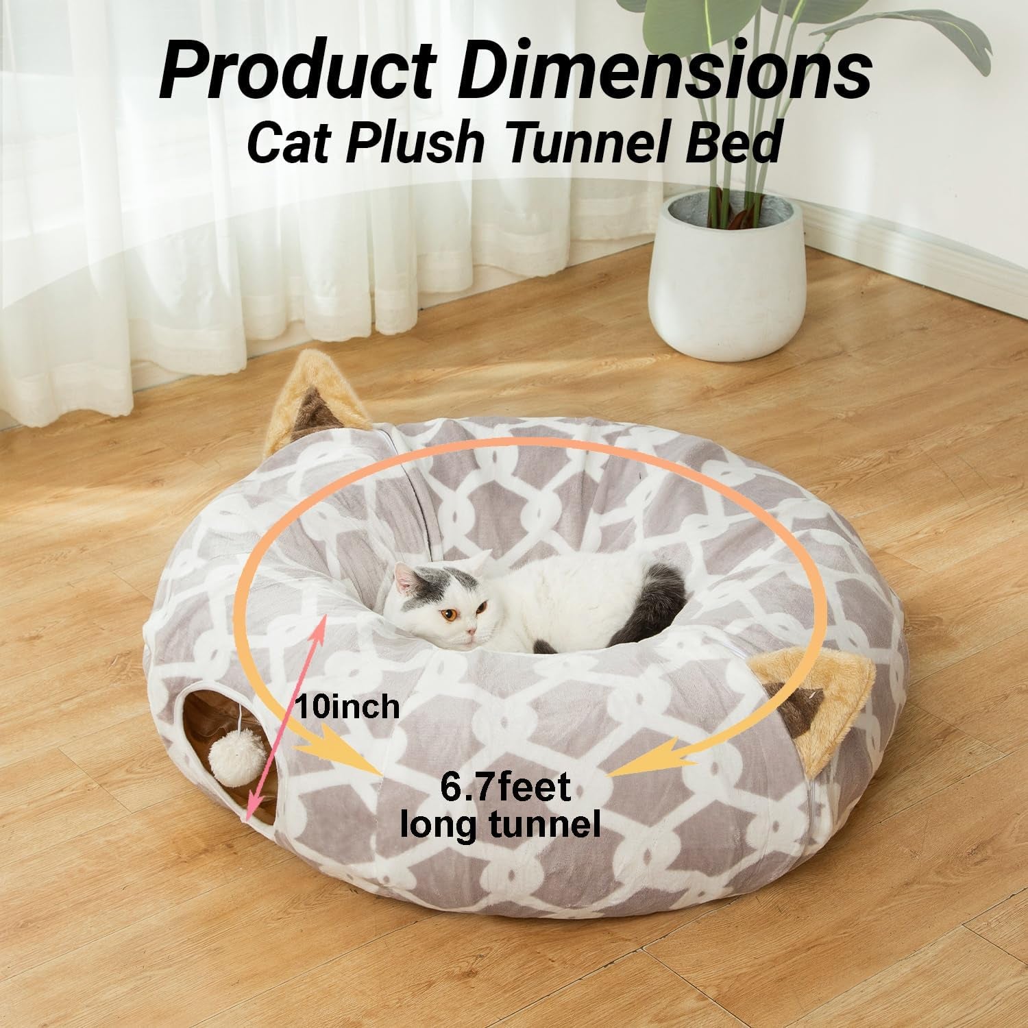 Cozy Cat Tunnel Bed with Plush Cover, Fluffy Toy Balls & Cushion