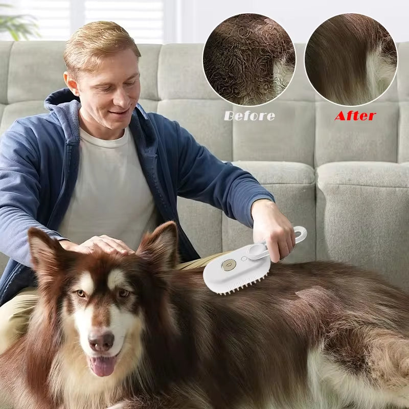 Ultimate 3-in-1 Electric Pet Grooming Brush with Steam Spray & Massage - Effortless Hair Removal for Dogs and Cats