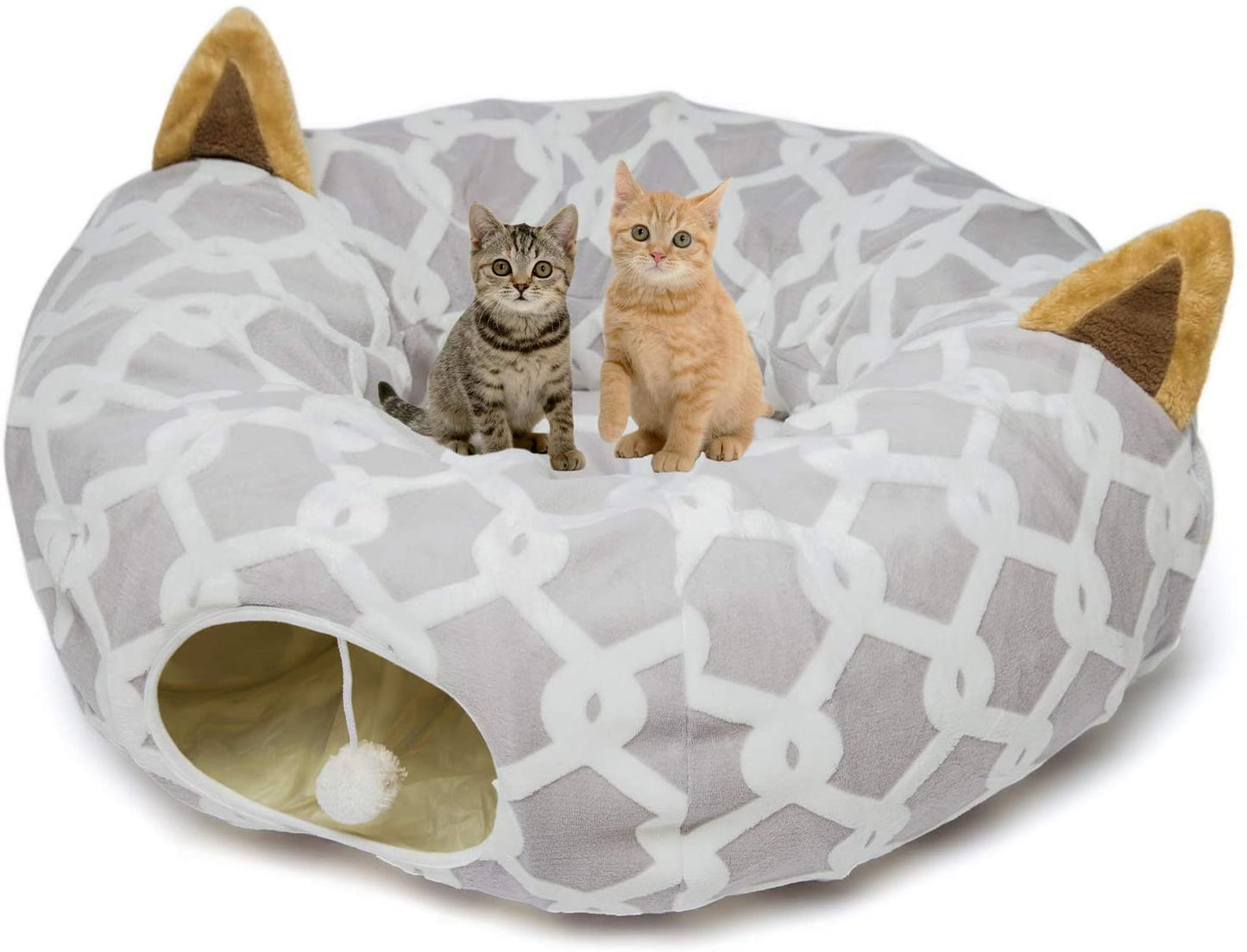 Cozy Cat Tunnel Bed with Plush Cover, Fluffy Toy Balls & Cushion