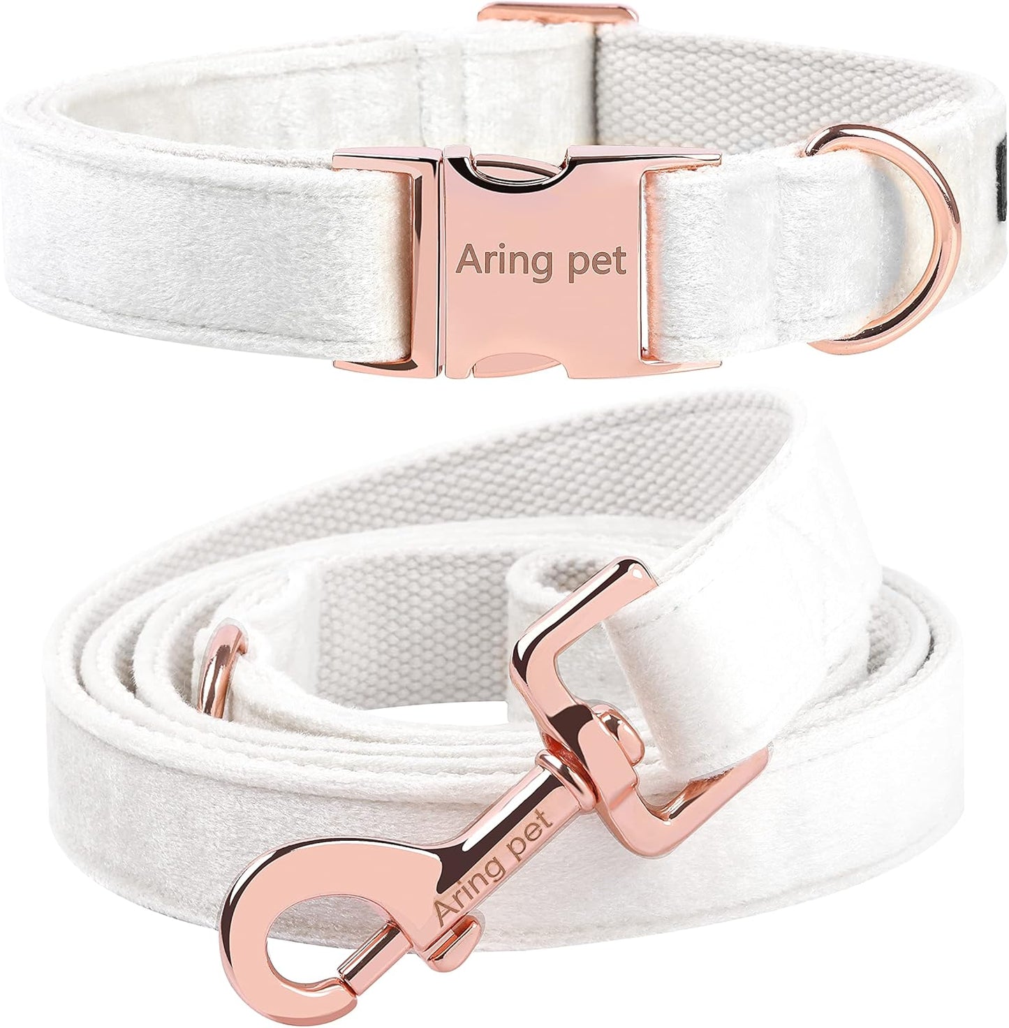 Dog and Cat Collar and Leash Set | Soft White Velvet and Adjustable 