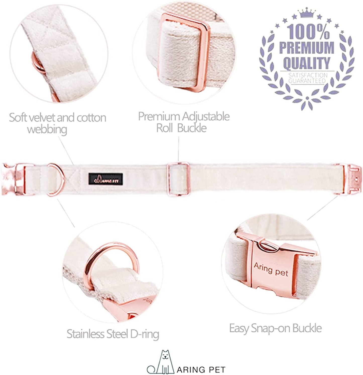 Dog and Cat Collar and Leash Set | Soft White Velvet and Adjustable 